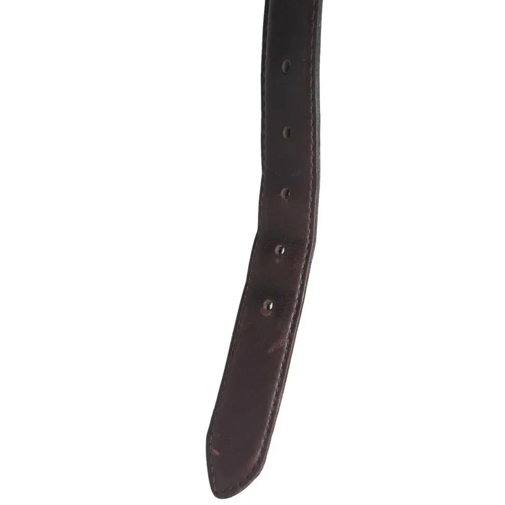 Mens Woven Design Dress Belt Brown Size 34 Genuine Bonded Leather Brass Buckle